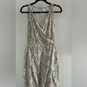 Luna Claire Cream Tropical Wrap Midi Dress with Green & Red Accents